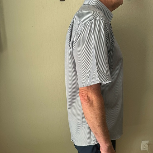 New PAUL SMITH London Short Sleeve Button Up Shirt Charcoal Grey White Stripes - Picture 11 of 16